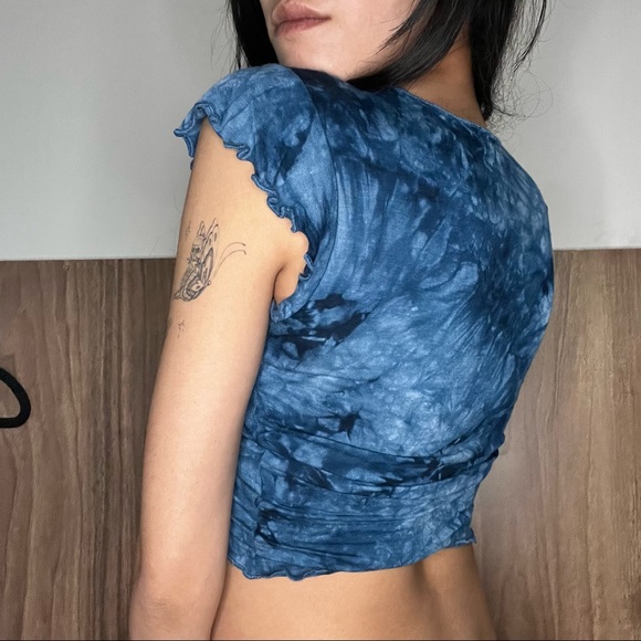 Antistar Blue Acid Wash Ruched Crop Top - Picture 4 of 5